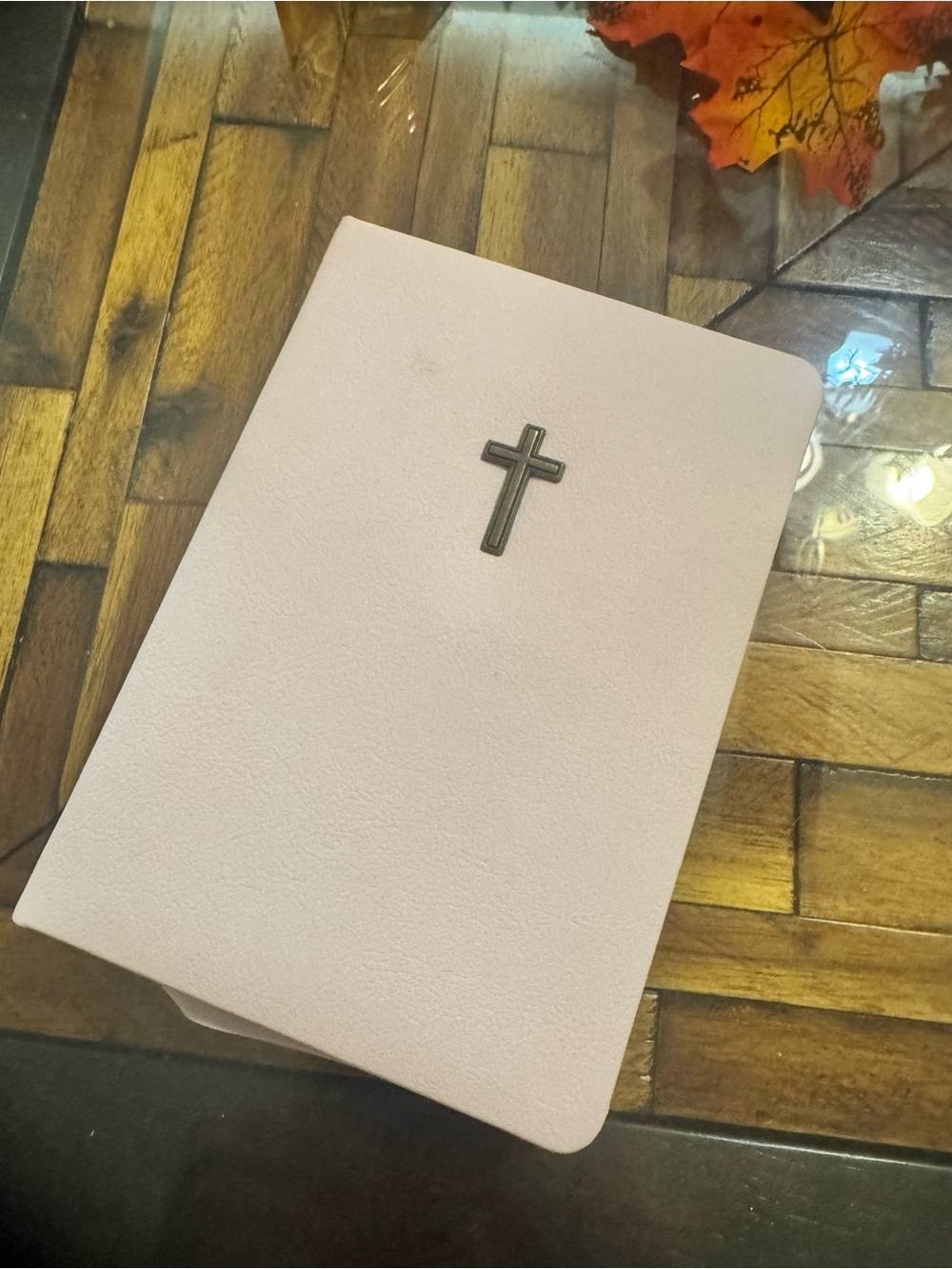 Leather-Look Pink Devotional Journal with Cross Accent